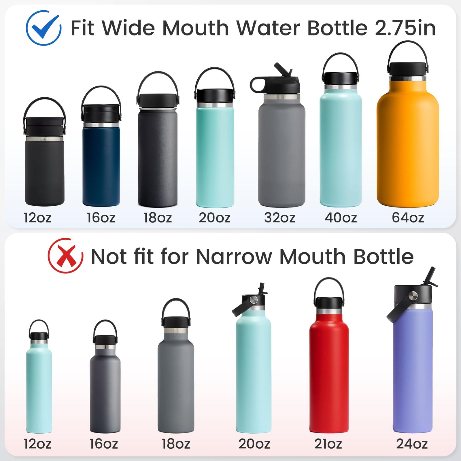 Wide Mouth Lids Compatible with Hydro Flask 12-64oz, 2Pack Replacement Black gallery