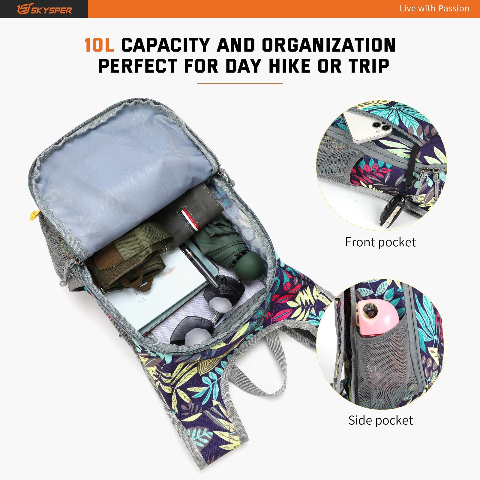 10L Small Daypack Hiking Backpack Packable Lightweight Travel Day Pack 4