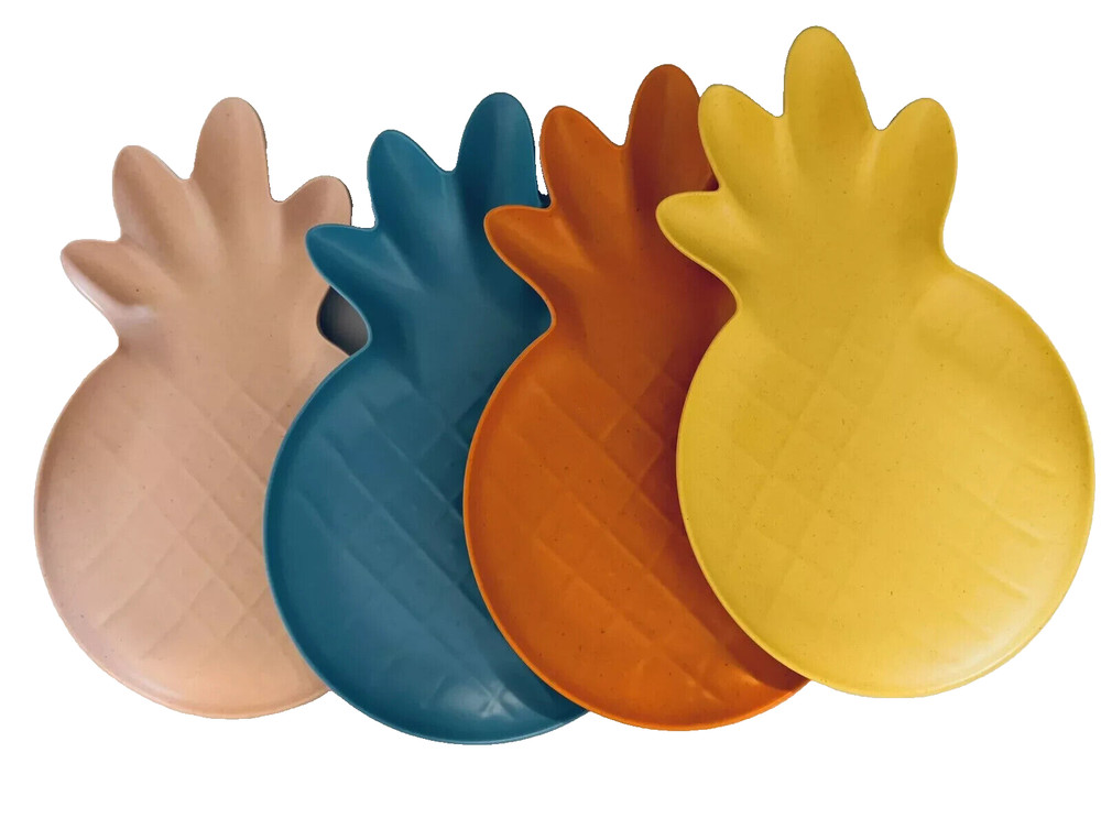 Sun Squad Melamine Four Pineapple Shape Dinner Plates Orange Pink Blue Yellow m2