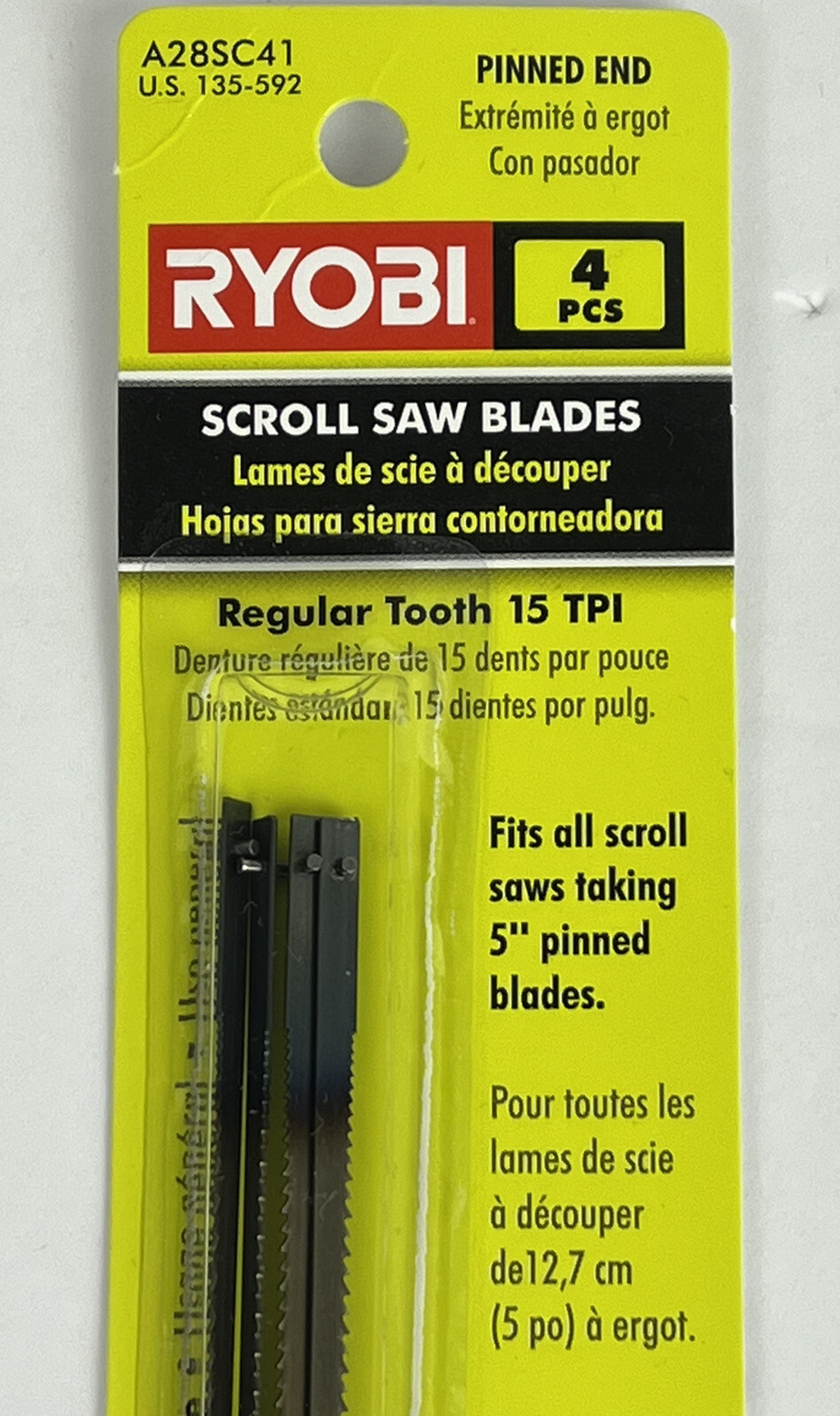 RYOBI 5 In. 15 TPI Regular Pinned Scroll Saw Blade 4 Piece Set A28SC41 NEW gallery