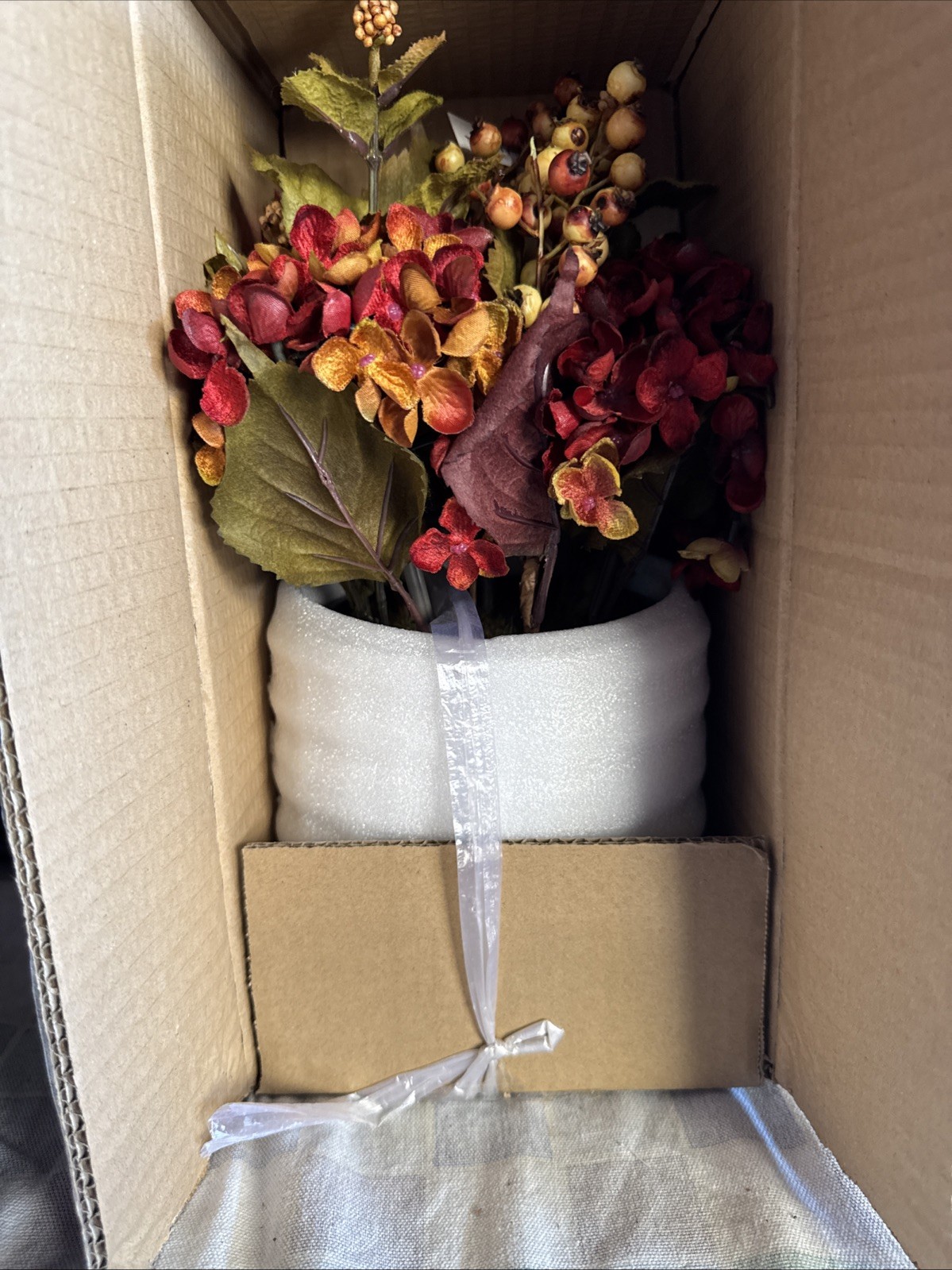 Nearly Natural Autumn Hydrangea Floral Arrangement w Round Vase 12” gallery