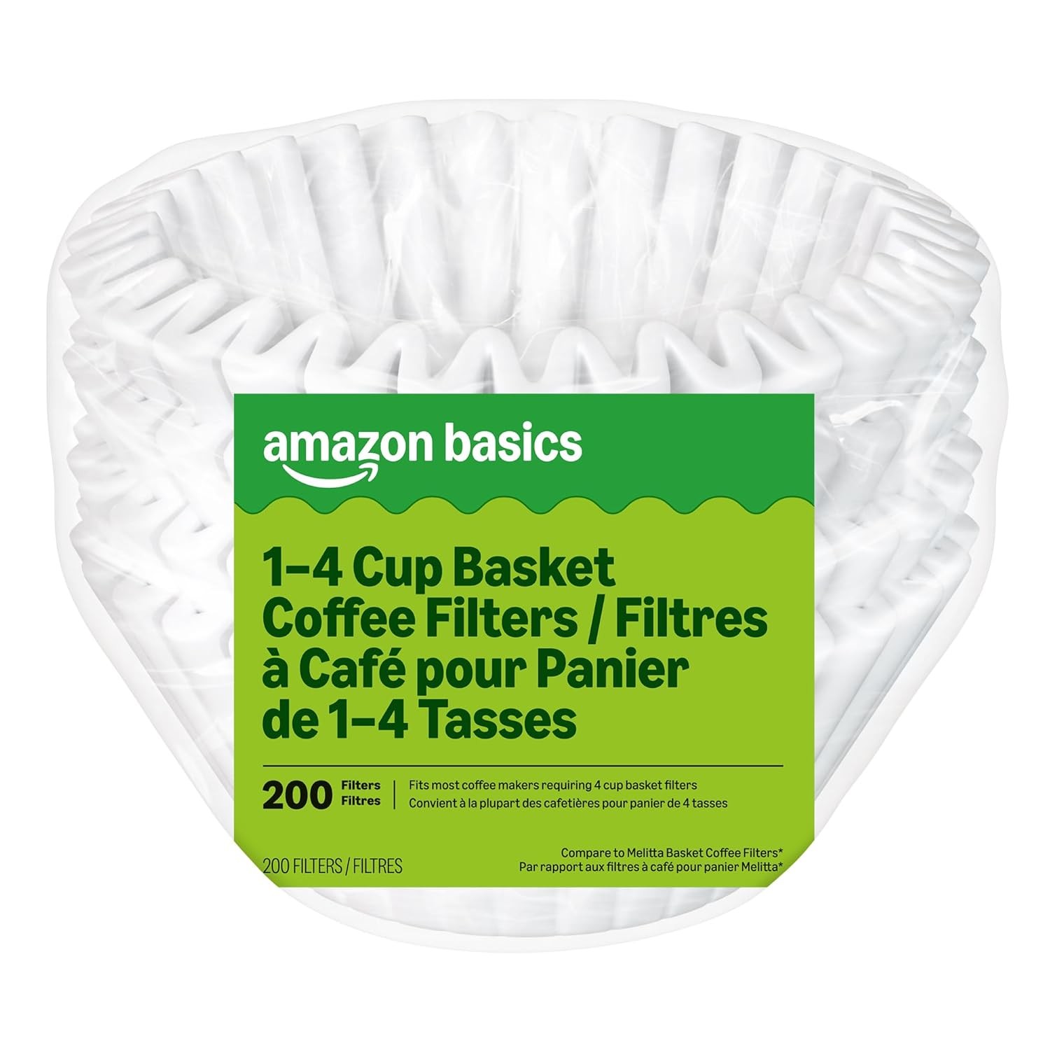 Amazon Basics Basket Coffee Filters for 1-4 Cup Coffee Makers, White, 200 Count gallery