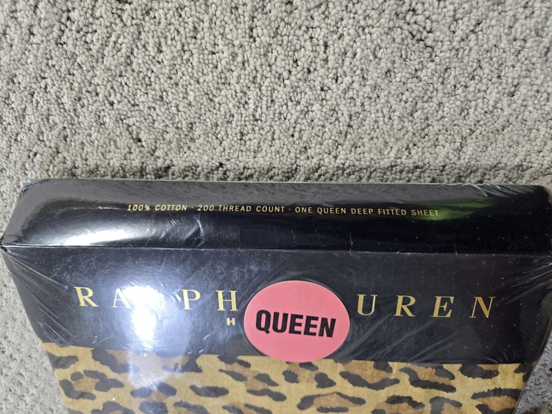 Ralph Lauren Aragon Queen Fitted Sheets New Vintage Leopard Print Sealed gallery