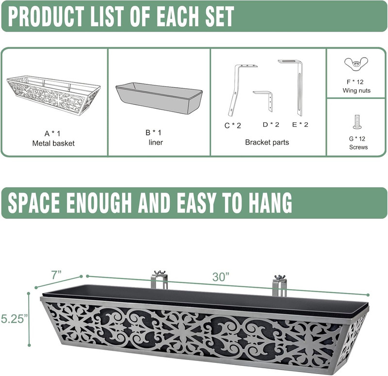 2 Pack 30 Inch Window Boxes Planter for Outdoor Plants Deck Railing Planters Box gallery