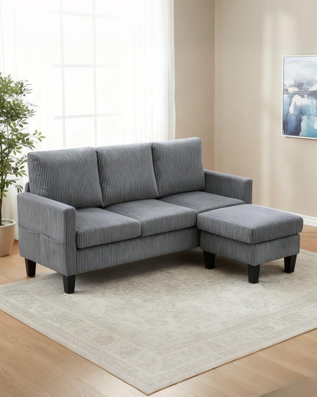 Small Sectional Couch L Shaped Sofa W/ Movable Storage Ottoman Corduroy gallery
