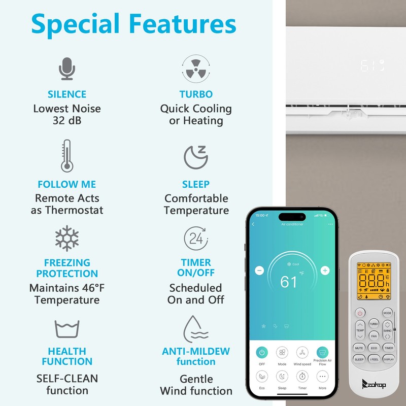 18000BTU Air Conditioner Mini Split AC Ductless With HEAT PUMP 19SEER 1250 sq.ft gallery