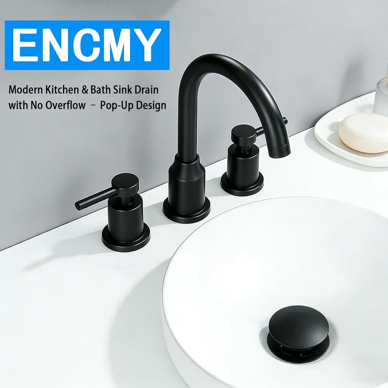 Bathroom Sink Drain without Overflow- Matte Black Pop up Drain for Bathroom Vani gallery