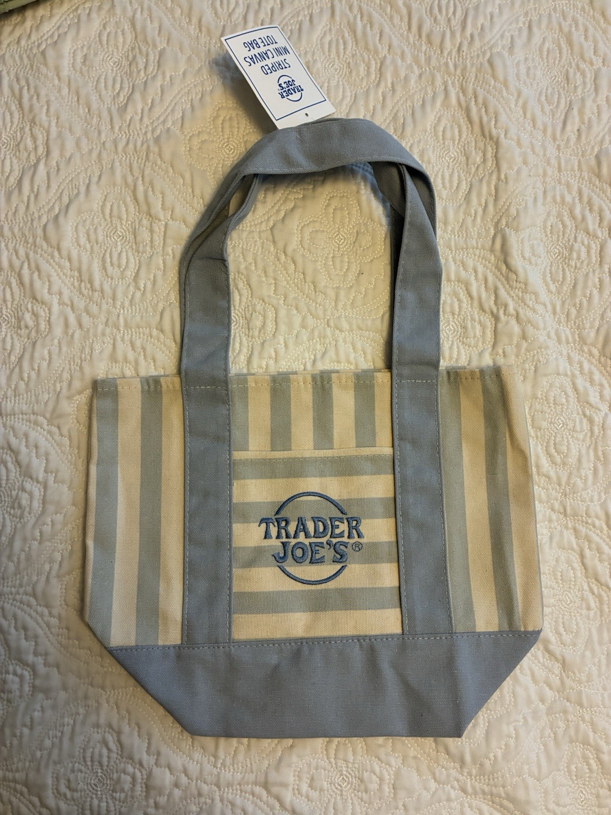 GENUINE NWT Trader Joe's Small Striped Canvas Tote Bag Set 4pcs (AUTHENTIC) gallery