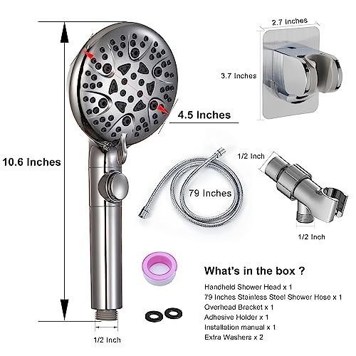 Handheld Shower Head 8 Mode High Pressure with On Off Switch 79 Inch Hose Wall gallery