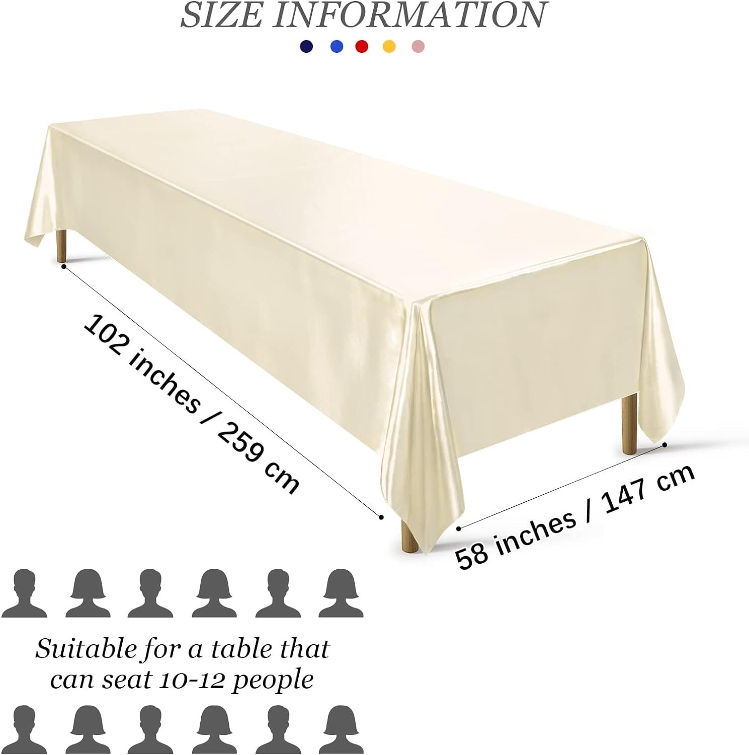 Ruisita Satin Party Tablecloth Table Cover 58 x 102 58 x 102 Inches, Ivory gallery