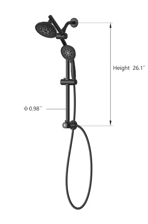 allen + roth Matte Black 5.98-in Shower Faucet Bar System with 2-way Diverter gallery