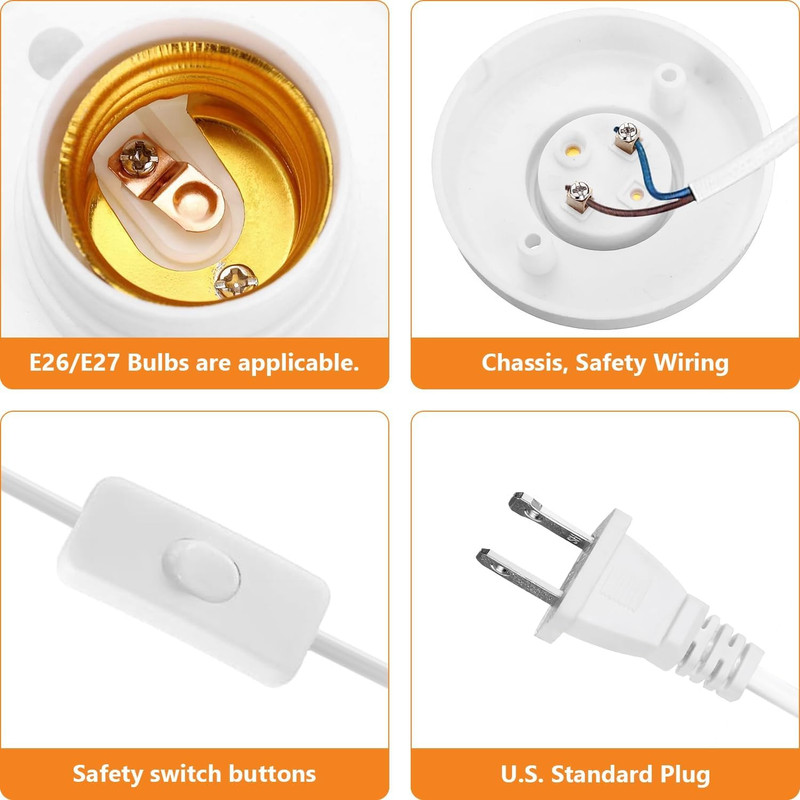  10Ft Light Bulb Socket with Cord,E26/ E27 Lamp Base Desktop, Light Socket with gallery