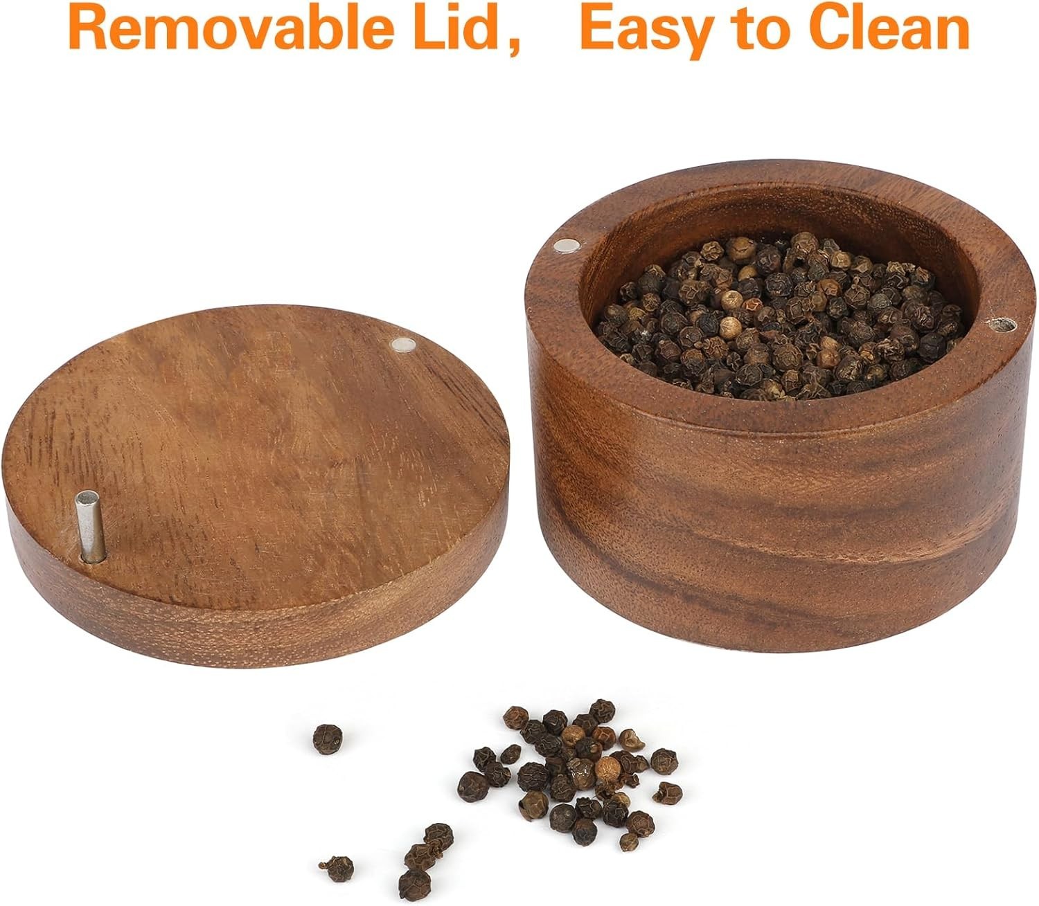 Acacia Wood Salt Cellar set Kitchen Spice Bowl with Lid Natural gallery
