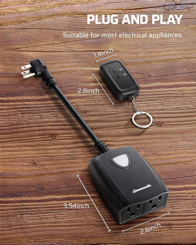DEWENWILS Outdoor Wireless Remote Control Outlet with 2 Remotes Weatherproof gallery