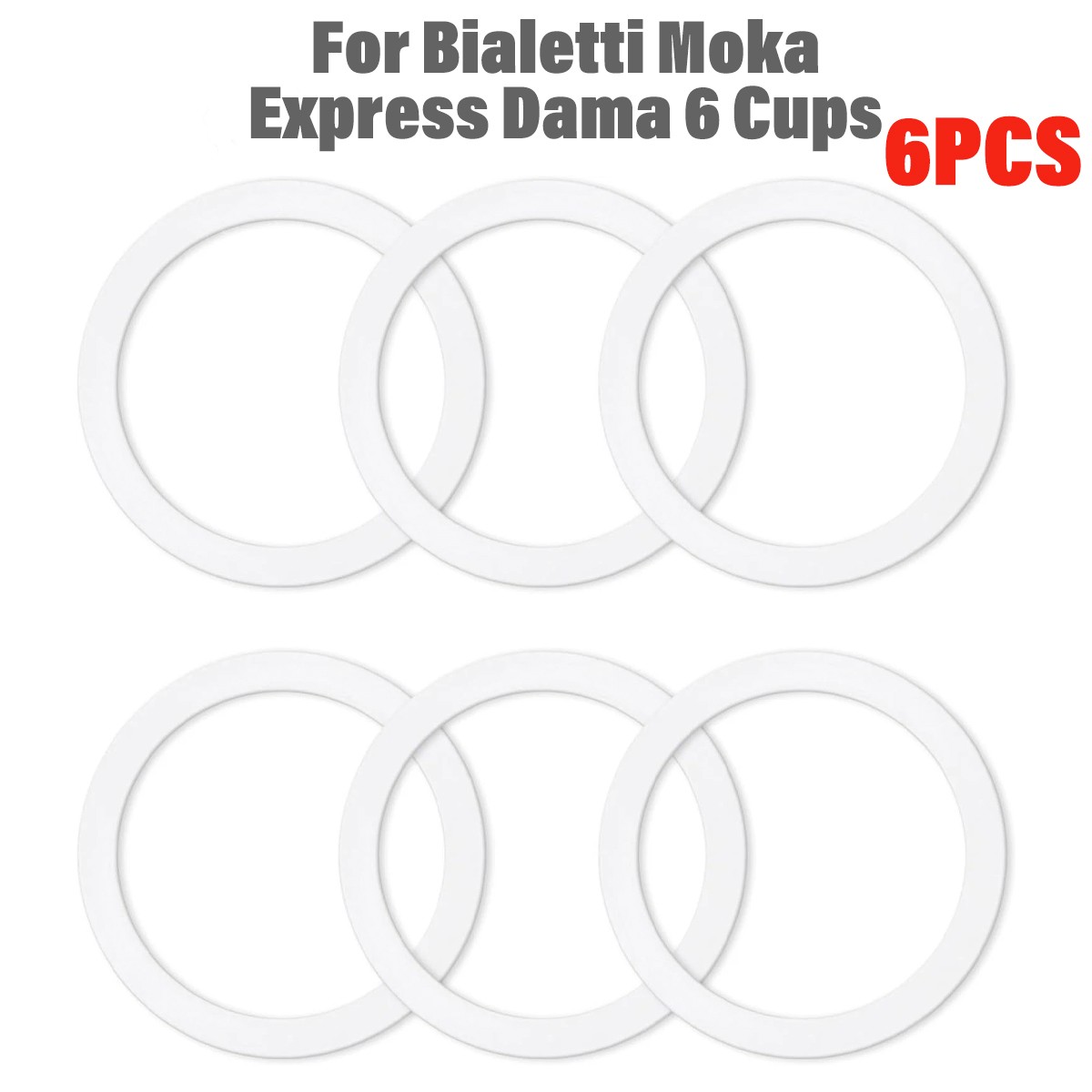 6 Pcs Gasket Seal Rings for Bialetti Moka Express Dama 6 Cups - 6 Cups, White gallery