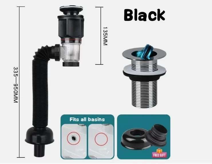 Black Universal Sink Drain Pipe Set Retractable Deodorant Sewer Drainage Water gallery
