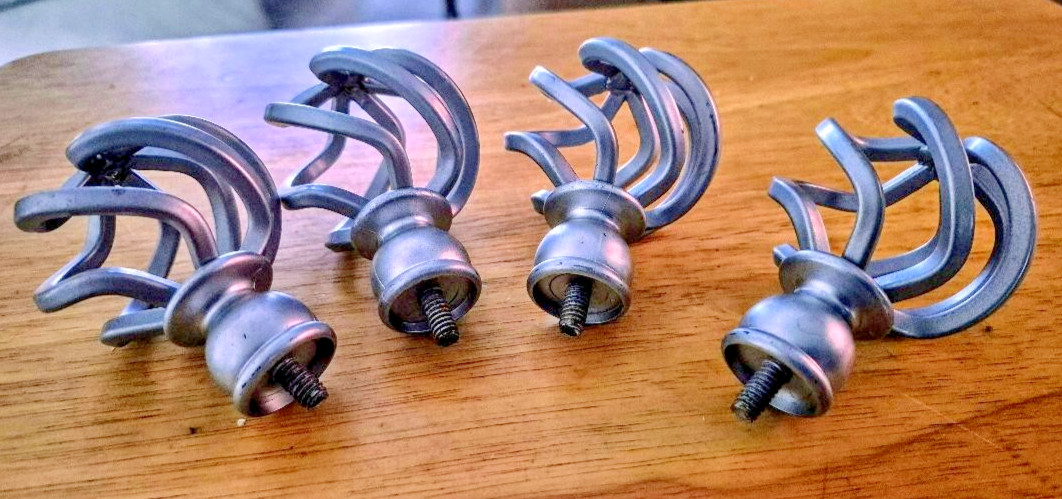 4 BIRDCAGE STYLE SILVER-FINISHED CURTAIN ROD FINIALS - 3 1/2" X 2" gallery