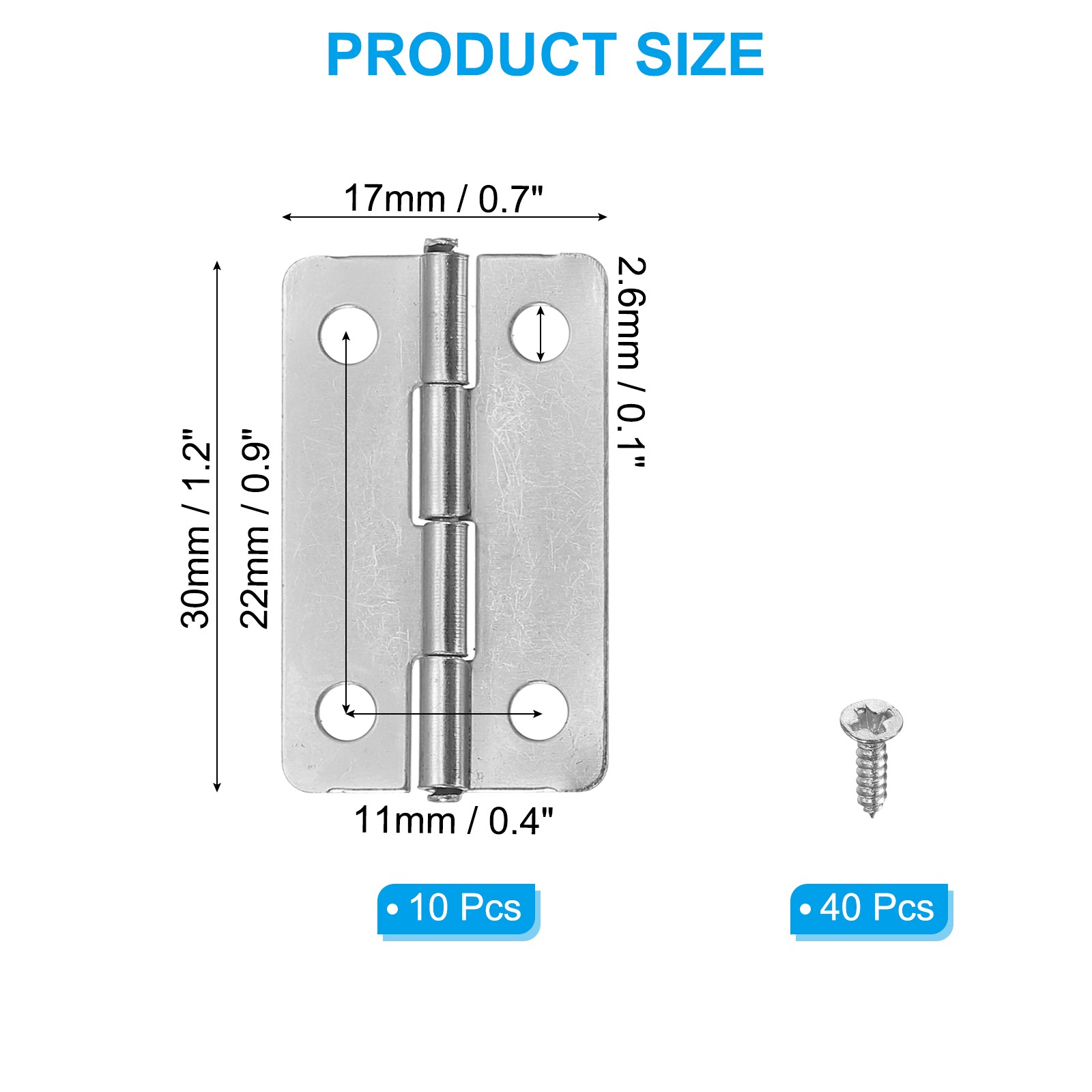 10 x Small Butt Hinges 1-3/16 Inch Mini Jewelry Box Hinge with Screw, Silver gallery