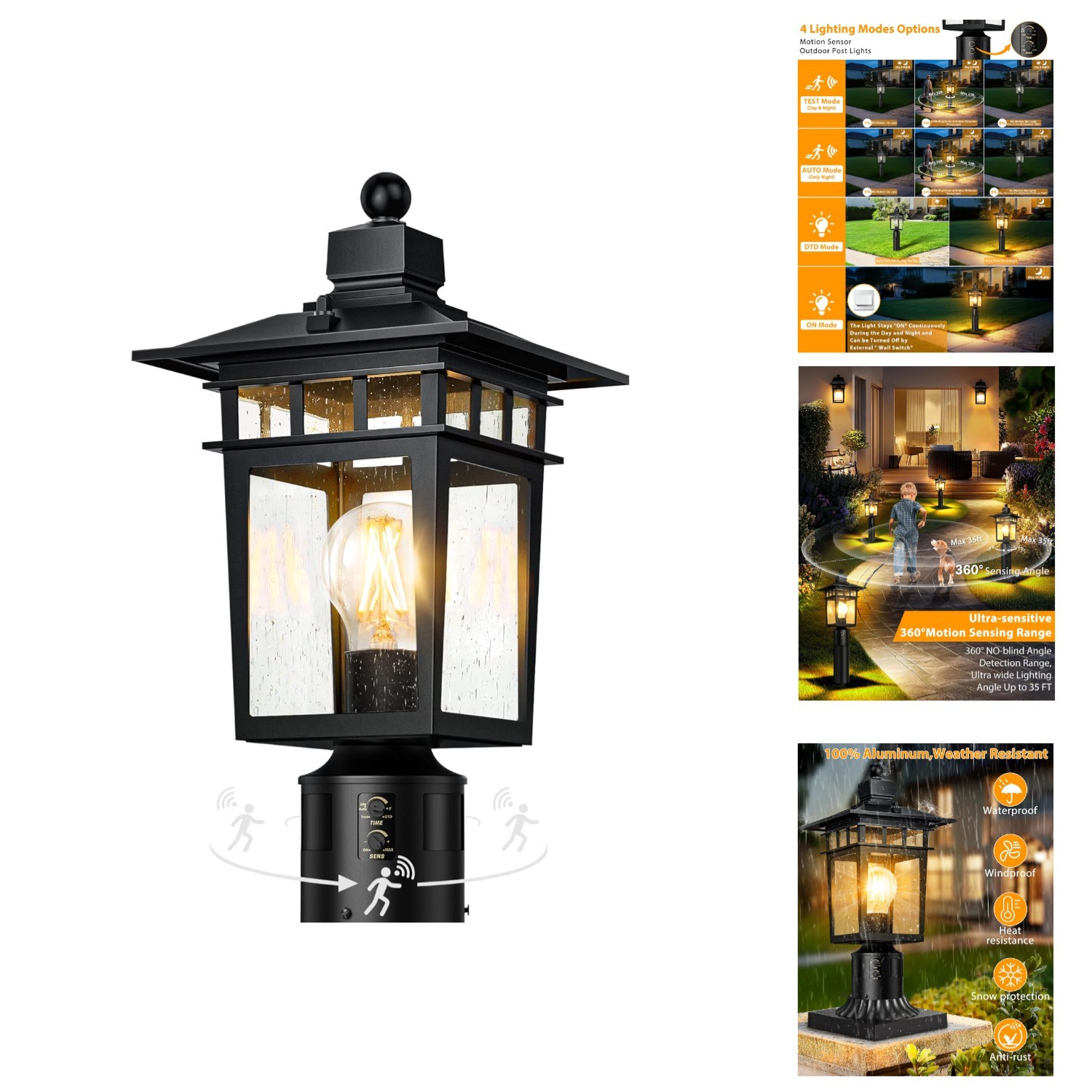4 Modes LED Post Light with 360° Motion Detection - Perfect for Gardens & Yards gallery