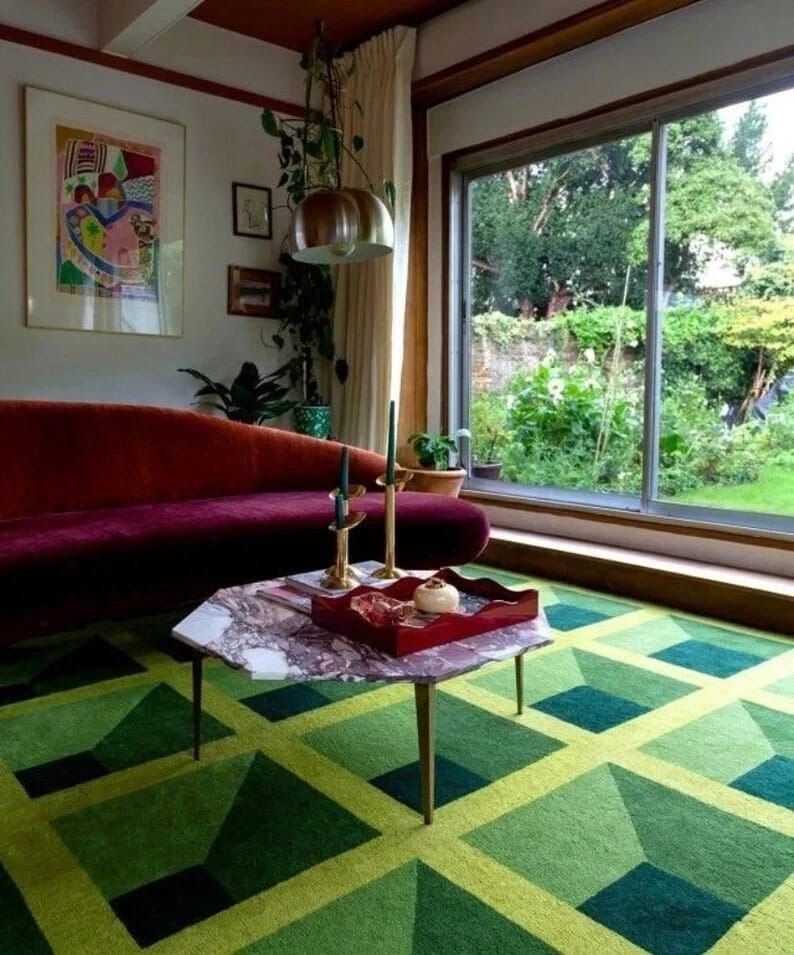 Hand Tufted Wool Rug 4x6 ft - Nordic knots Green Design, Handmade Area Rug gallery