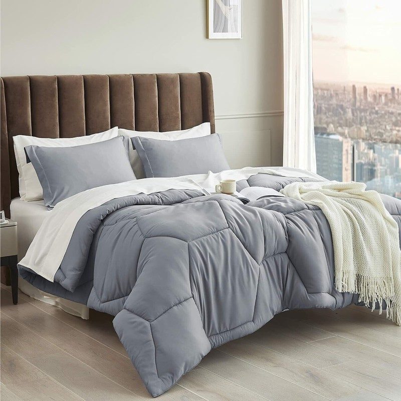 Queen Size Honeycomb Comforter Set - Soft & Cozy 88"x88" w/ 2 Pillow Shams GRAY gallery