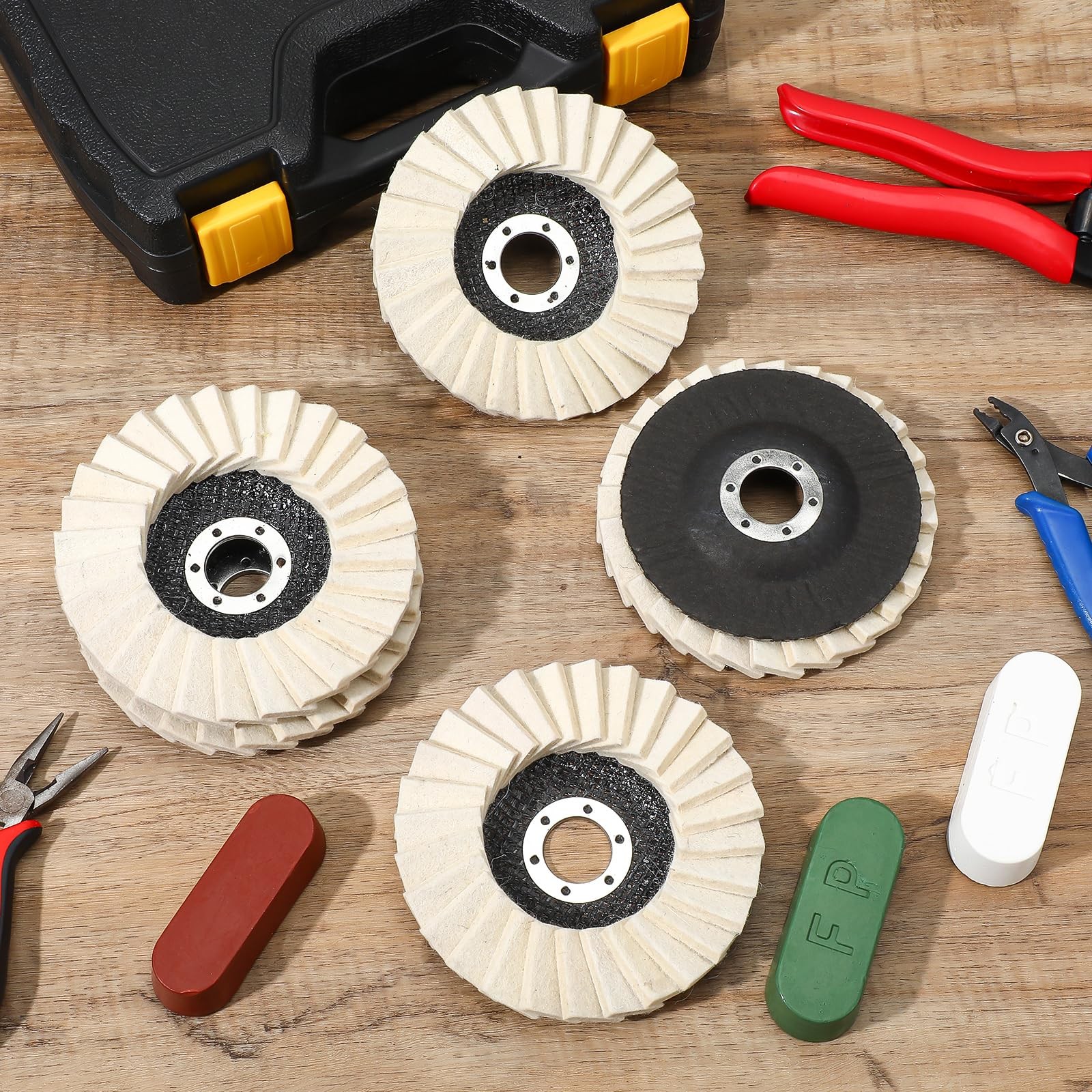 8 Pcs Wool Polishing Wheel Disc Set with Buffing Wheel and Compound, 4 1/2 X 7/8 gallery