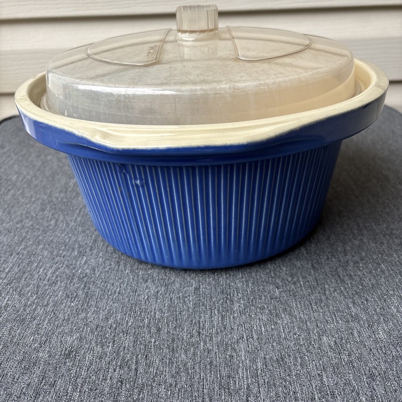 Rival 5 Qt Crock Pot Stoneware ** Insert Bowl Server D-256-762 Blue With Lid** gallery