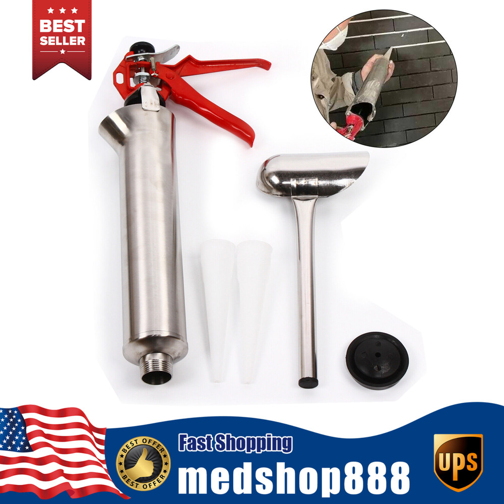 Mortar Grouting Gun Brick Pointing Tile Cement Applicator Tool 2 Nozzles Kit NEW