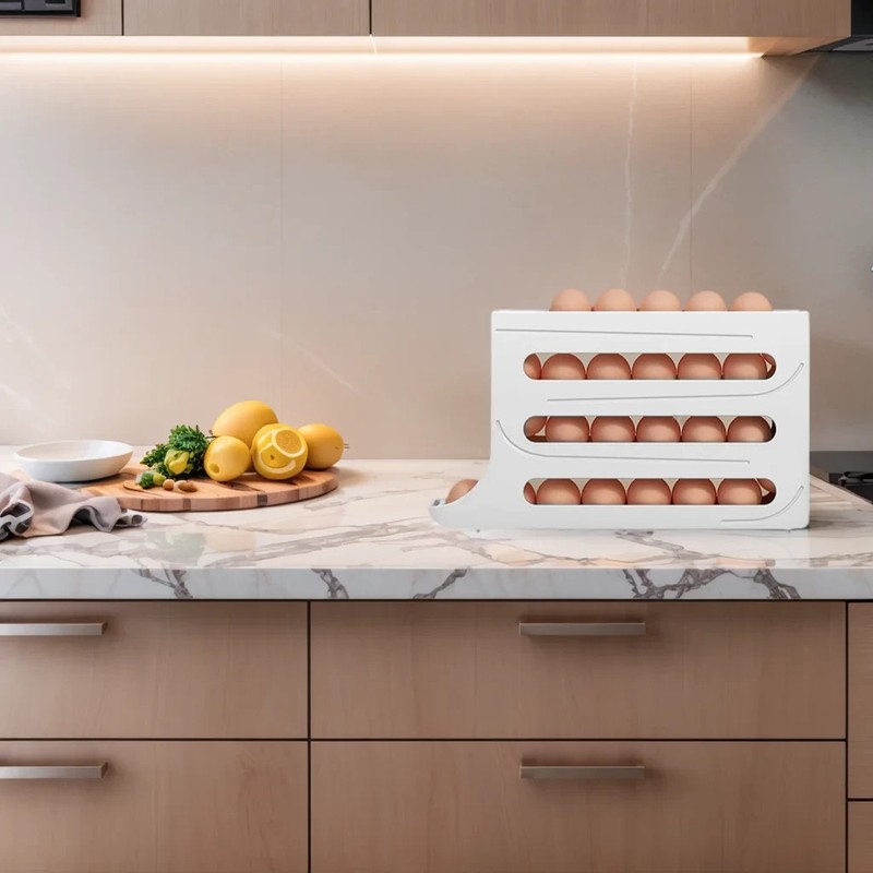 Automatic Rolling Egg Dispenser Organizer for Refrigerator 4-Tier Space-Saving gallery