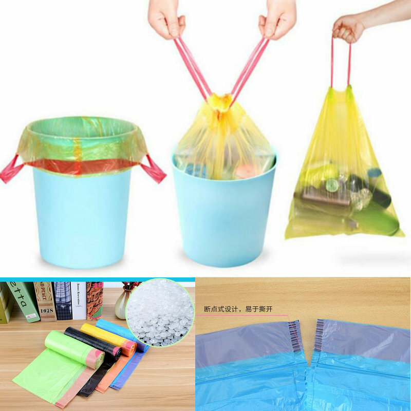75pcs Random Colors Small Garbage Bag Disposable Home Drawstring Trash Bags gallery