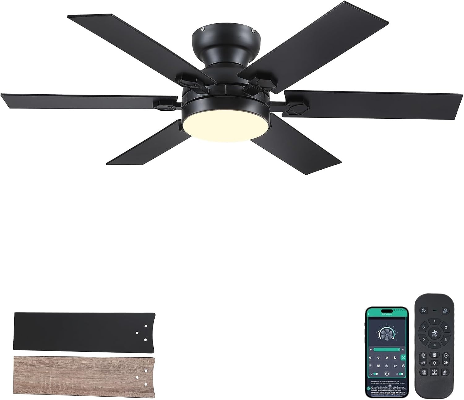 Kviflon 46/52 in. 6-Speed Ceiling Fan Integrated Dimmable LED Light Remote/APP gallery