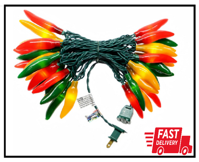 35 LED Red Green & Yellow Chili Pepper Lights 18 Ft Green Wire House Decorative gallery