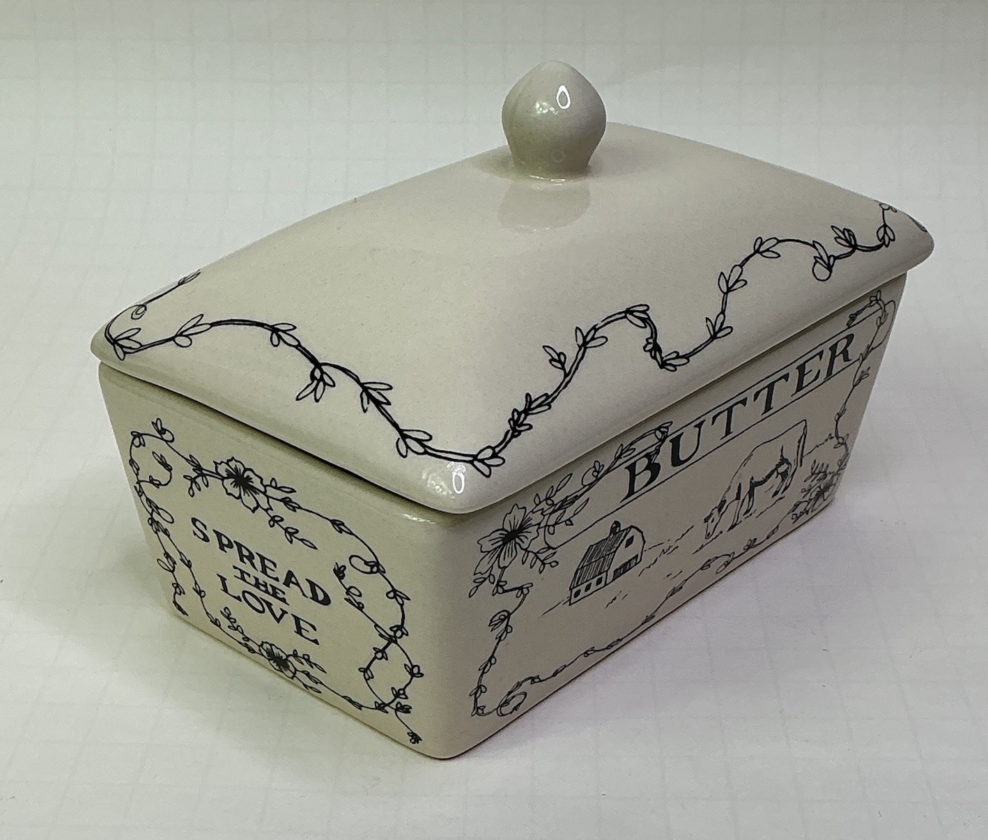 Creative Co-op SPREAD THE LOVE Covered Butter Keeper Dish Country NEW gallery