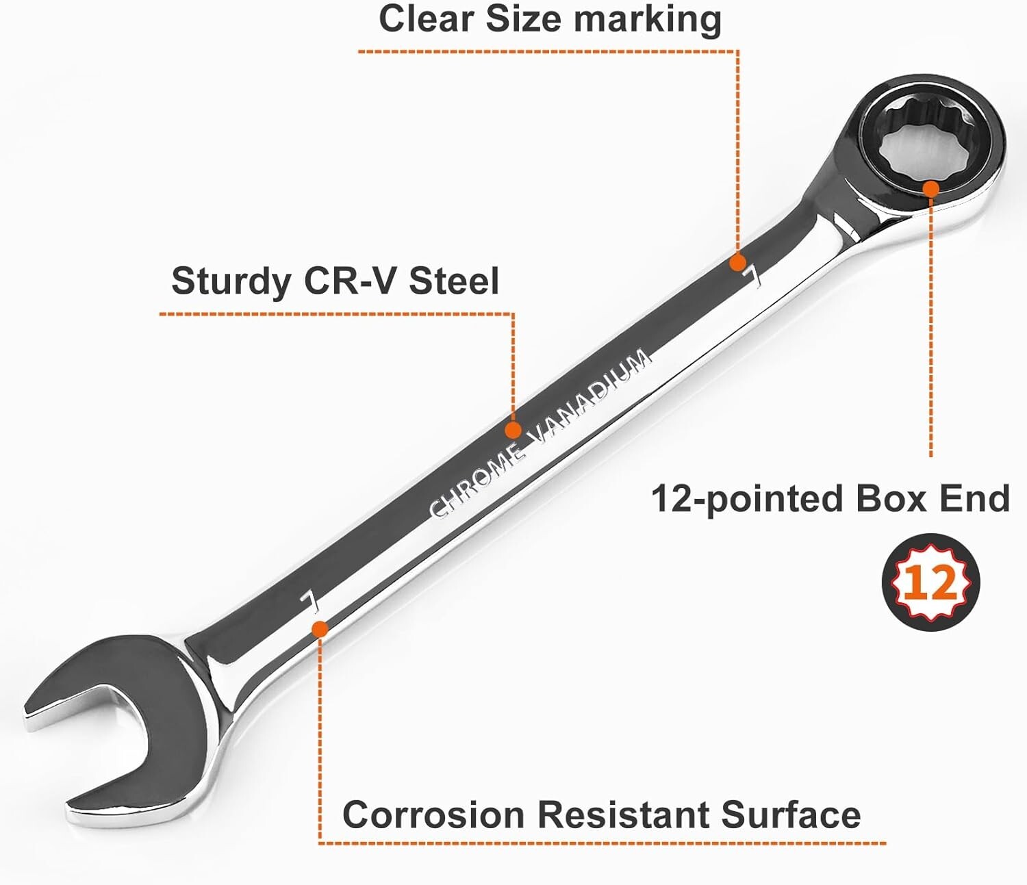 7mm Ratcheting Combination Wrench Metric, Industrial Grade Gear Spanner with 12- gallery