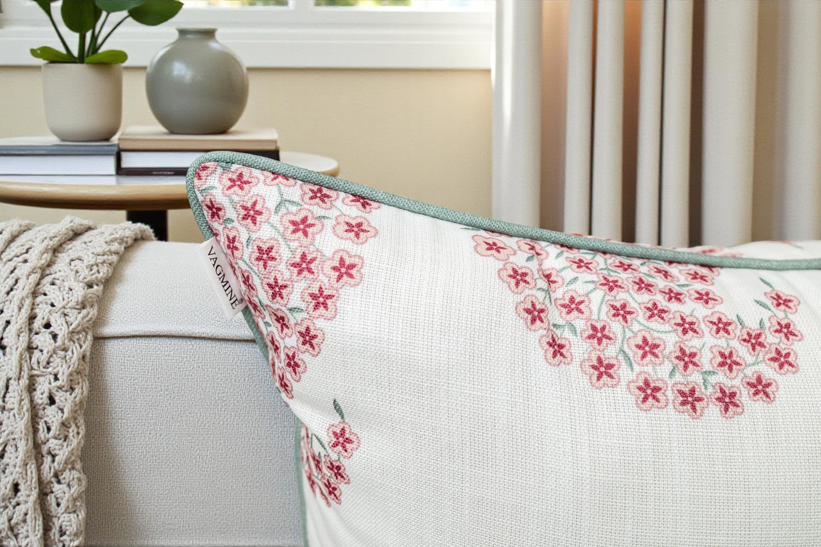 Indian Block Print 20x20 Inch Throw Pillow Cover - Pink Sage Floral Buti Moti... gallery