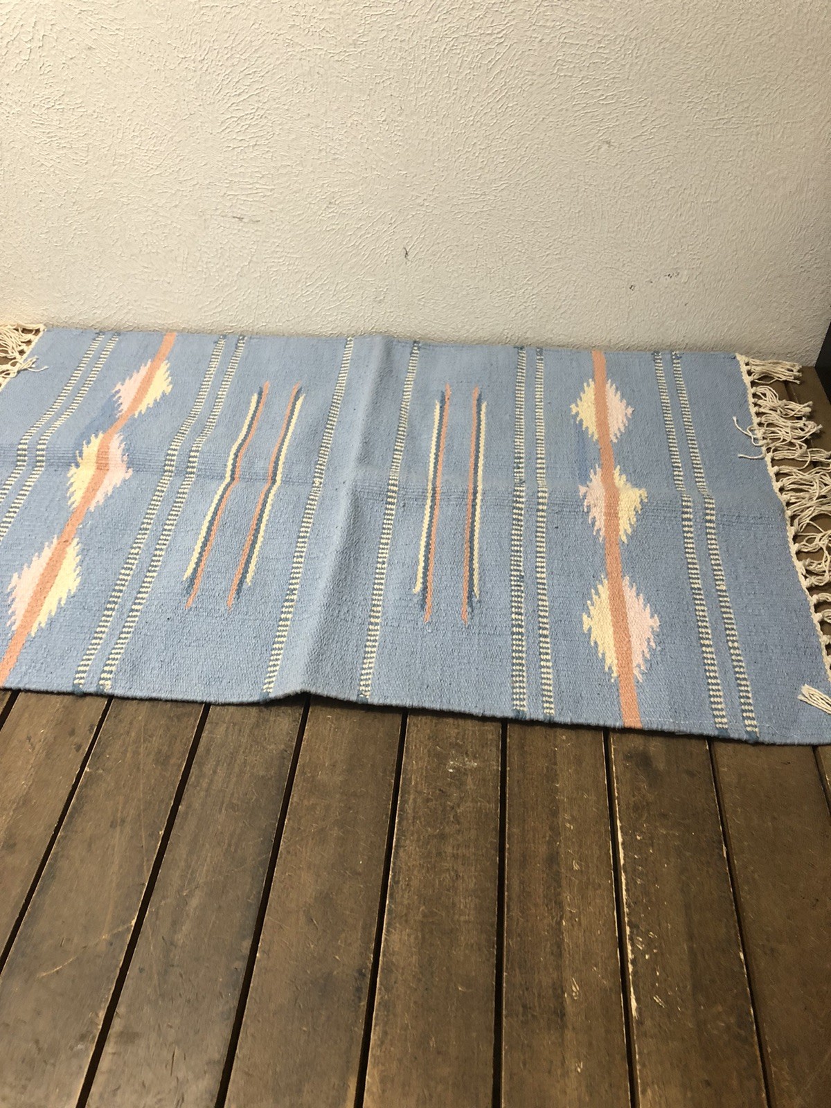 Handmade Cotton Dhurrie Rug Reversible Natural Mesa Blue 23x36" gallery