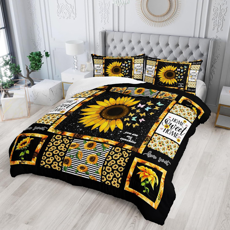 Sunflower Queen Bedding Set, Yellow Comforter for Girls and Teen Boys, Western B gallery