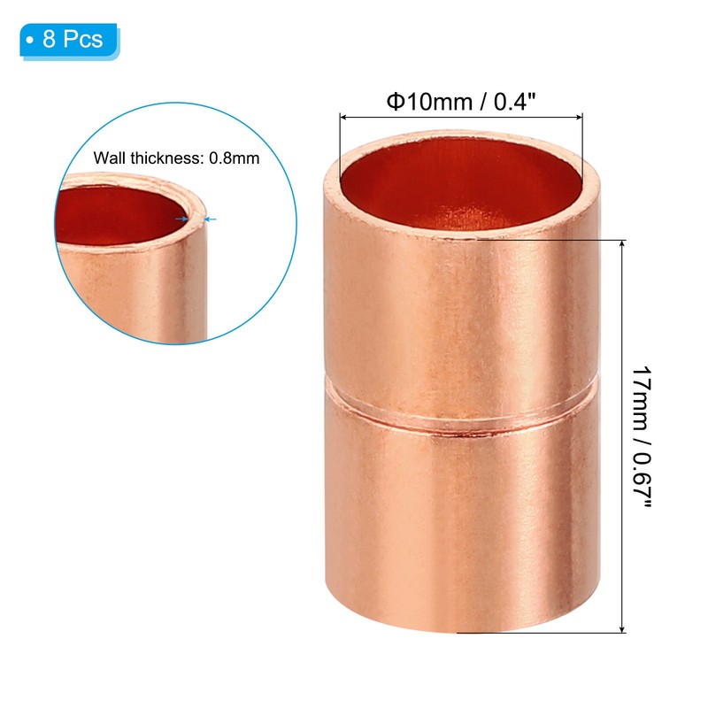 10mm ID Straight Copper Coupling Fittings, 8 Pcs Welding Joint for HVAC gallery