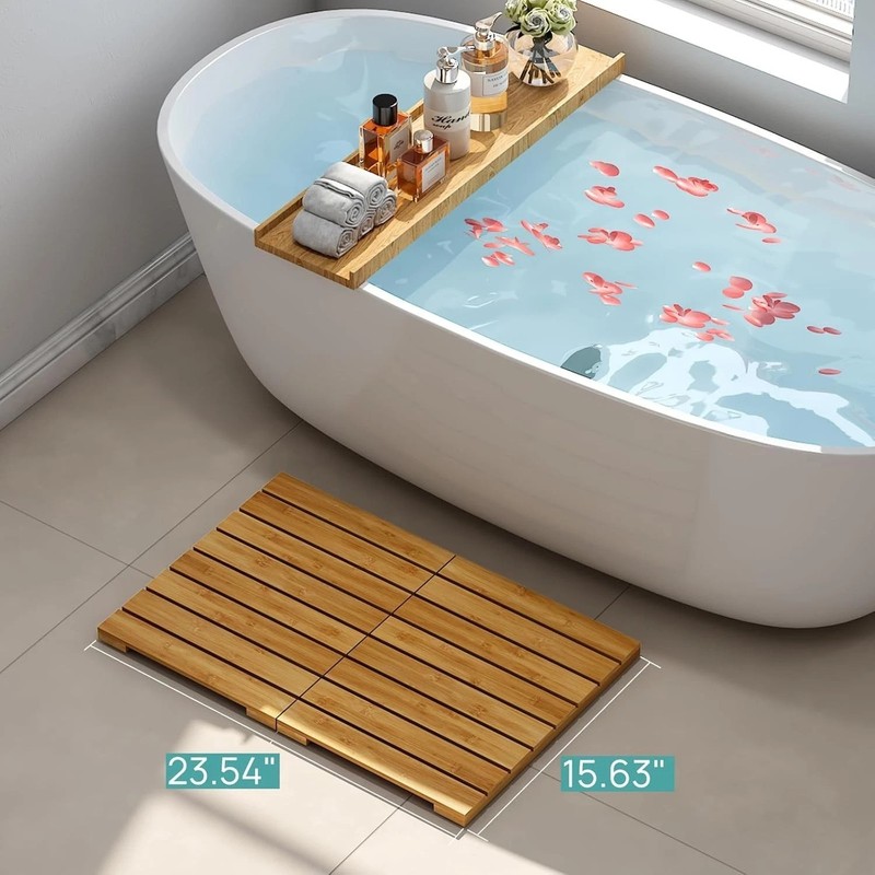 Space-Saving Foldable Bamboo Shower Mat - Heavy Duty & Maximum Safety Features gallery