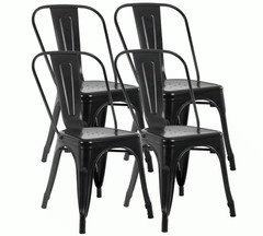 FDW Metal Dining Chairs Set 4 Stackable Tolix Side Chairs Black