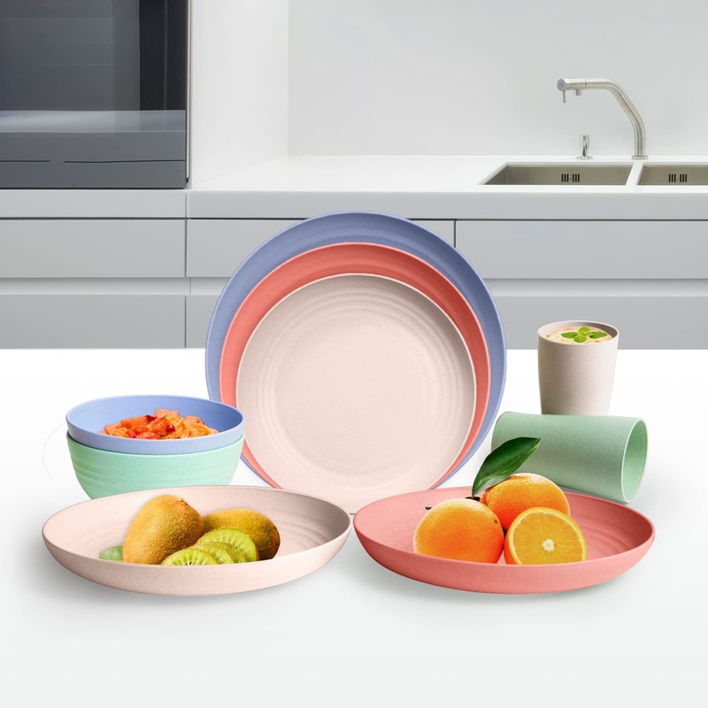 Lightweight Wheat Straw Plates - 4Pack Unbreakable Dishes and Plate Set, Dish... gallery