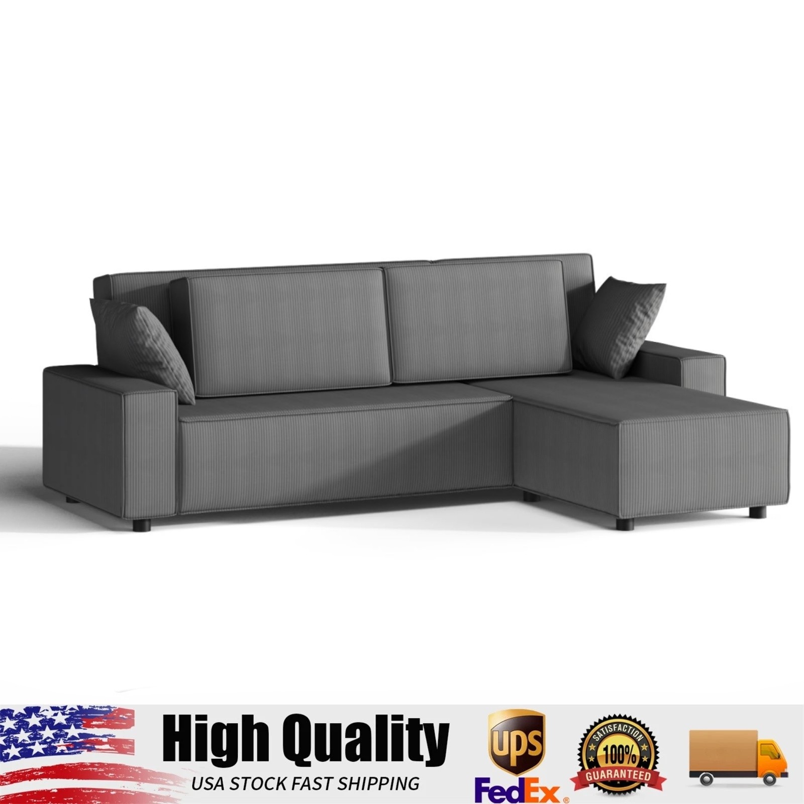96" L-Shaped Sectional Sofa with Right Chaise, Modern Corduroy 3-Seater Couch gallery