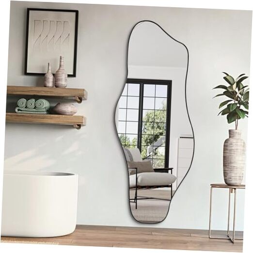 Large Irregular Mirror, 60"x24" Asymmetrical Tempered Glass 60"L x 24"W Black gallery