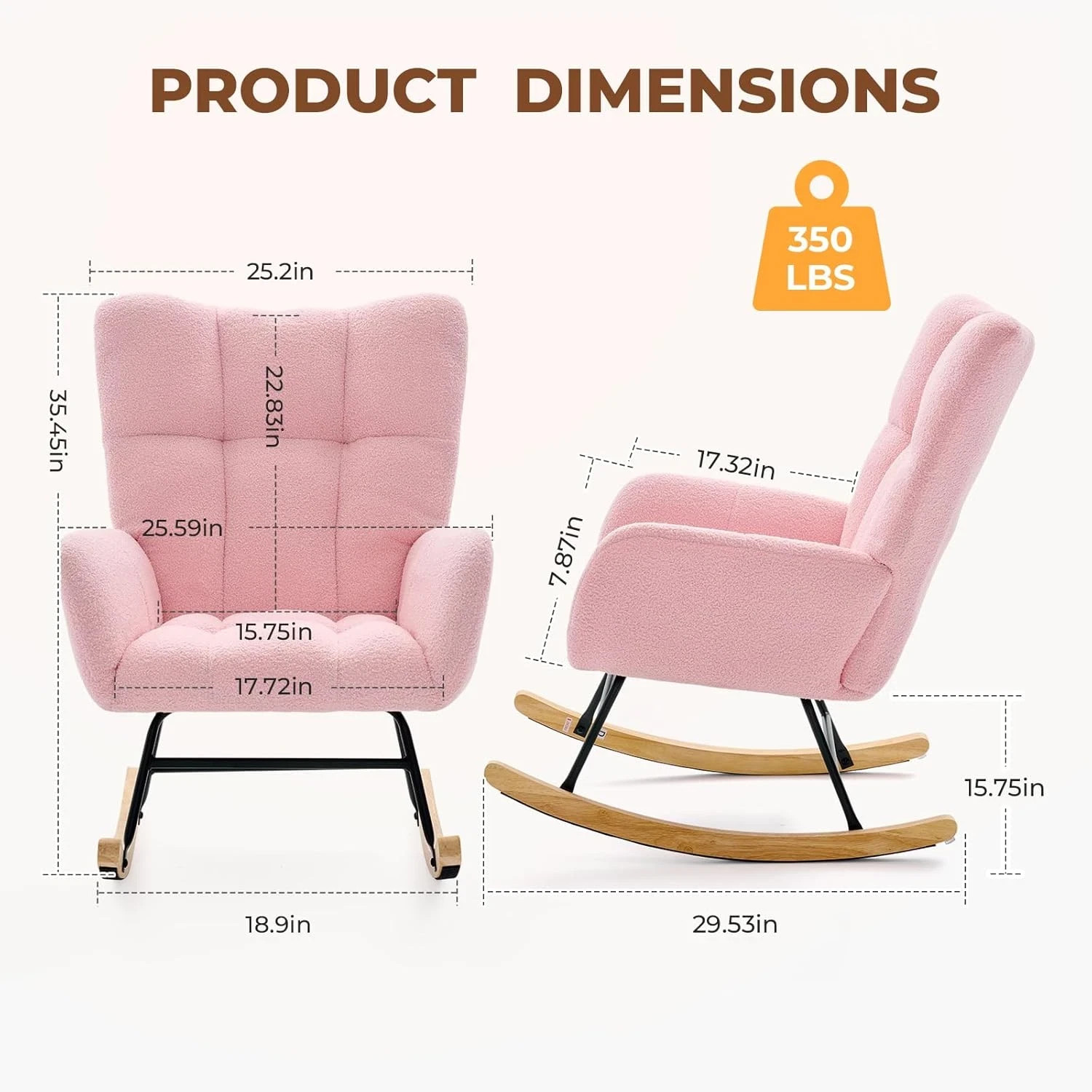 Gianna Rocking Chair with High Backrest, Teddy Upholstered Indoor Reading Glider gallery