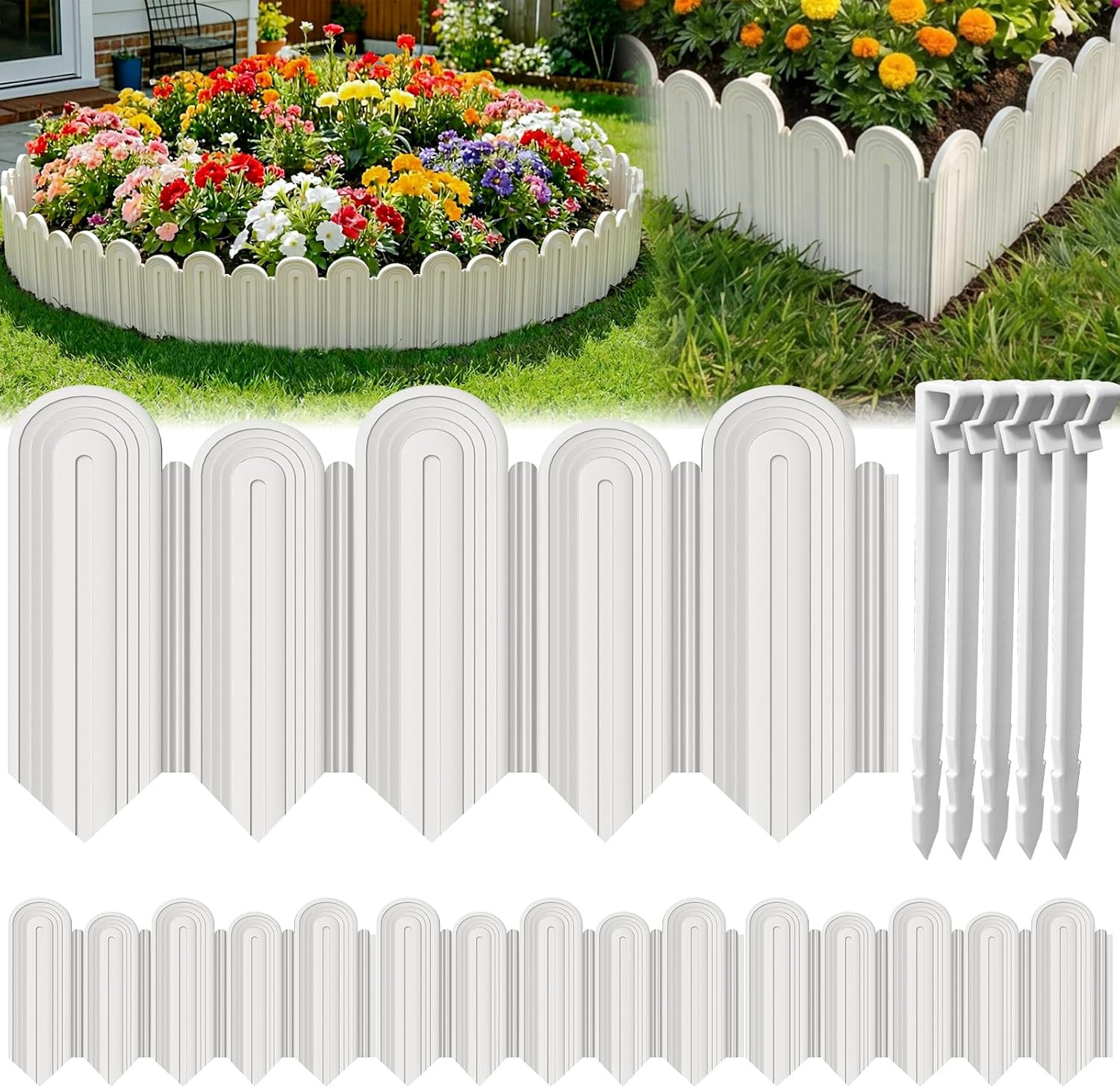 20Pcs 21Ft (5.5'' Exposed Height) White Garden Edging Border, Plastic Landscape gallery