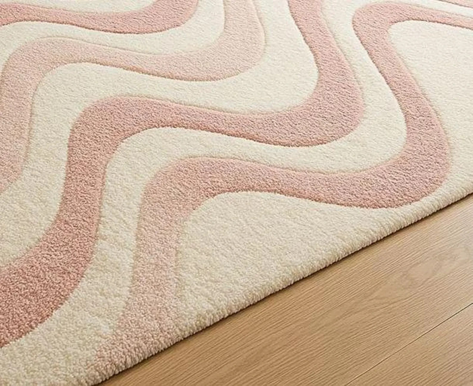 Hand-Tufted Cream and Pink Wavy Pattern Carpet for Stylish Living Room gallery