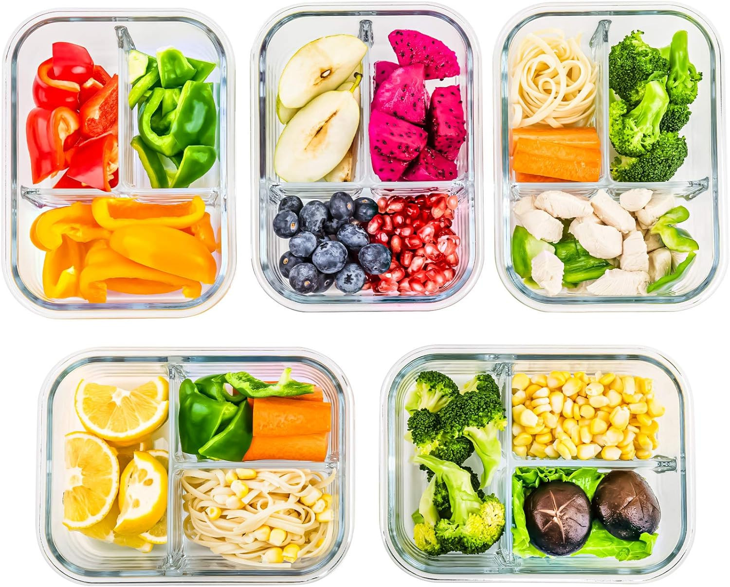 Glass Meal Prep Container Set 5Pack 3Compartment 34Oz Divided Container with Lid gallery
