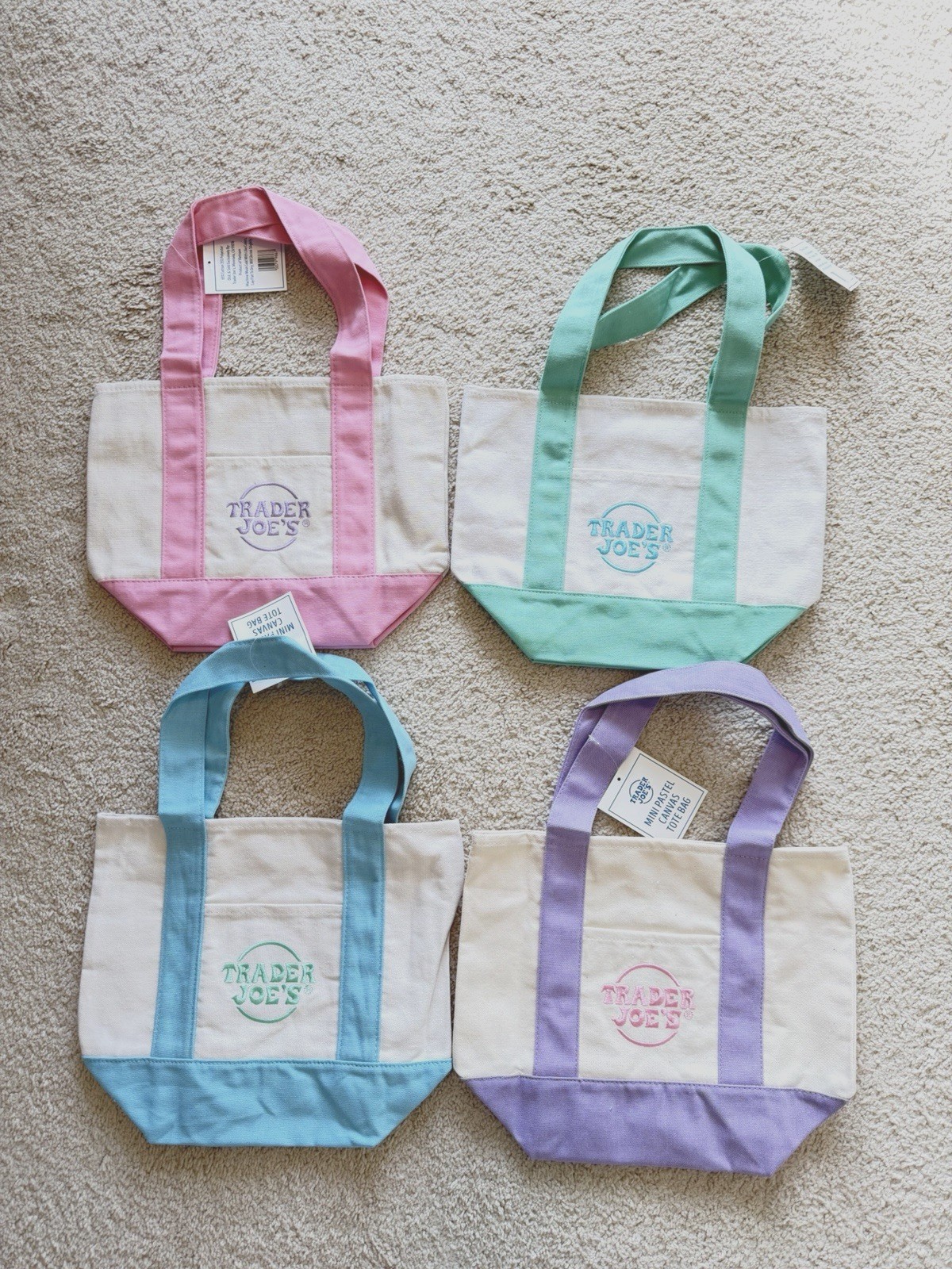 Trader Joe’s 2026 Spring Mini Pastel Canvas Tote Bags - Set Of 4 - READY TO SHIP gallery