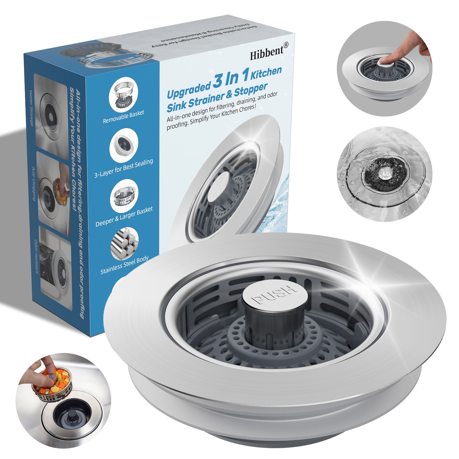 3 in 1 Kitchen Sink Drain Strainer trainer Pop Up Sink Stopper Drain Basket gallery