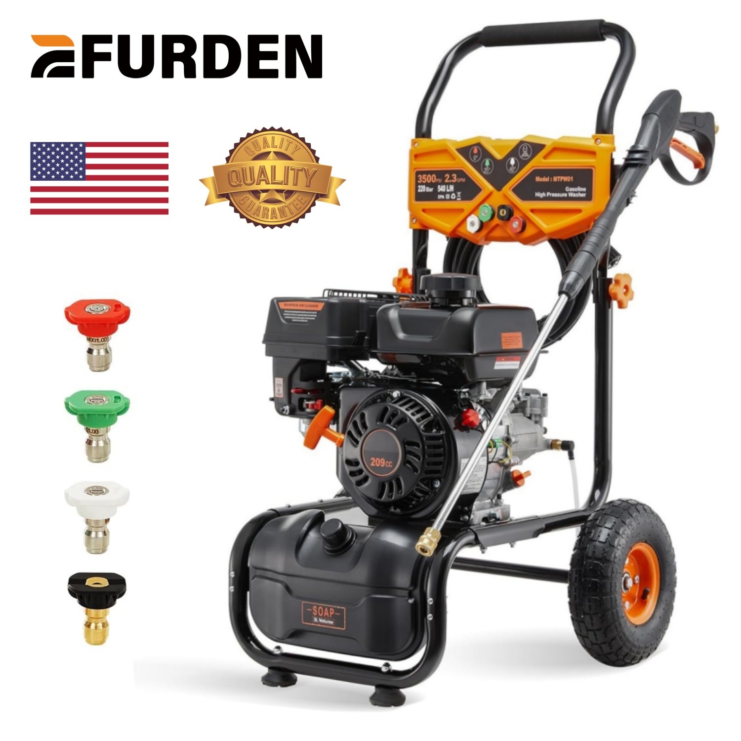 Efurden Gas High Pressure Washer, 3500 PSI, 2.3 GPM Gas Powered Washer 209cc gallery